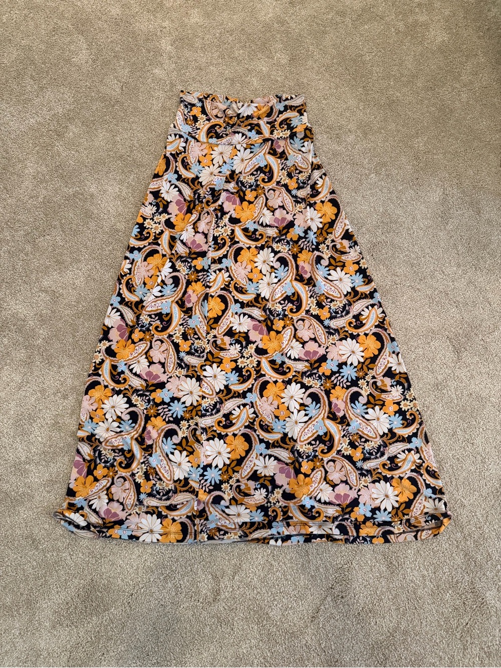Kaileigh Black Paisley Floral Maxi Skirt with Mustard & Pink